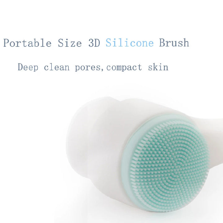 Portable size 3D silicone brush with text on a white background